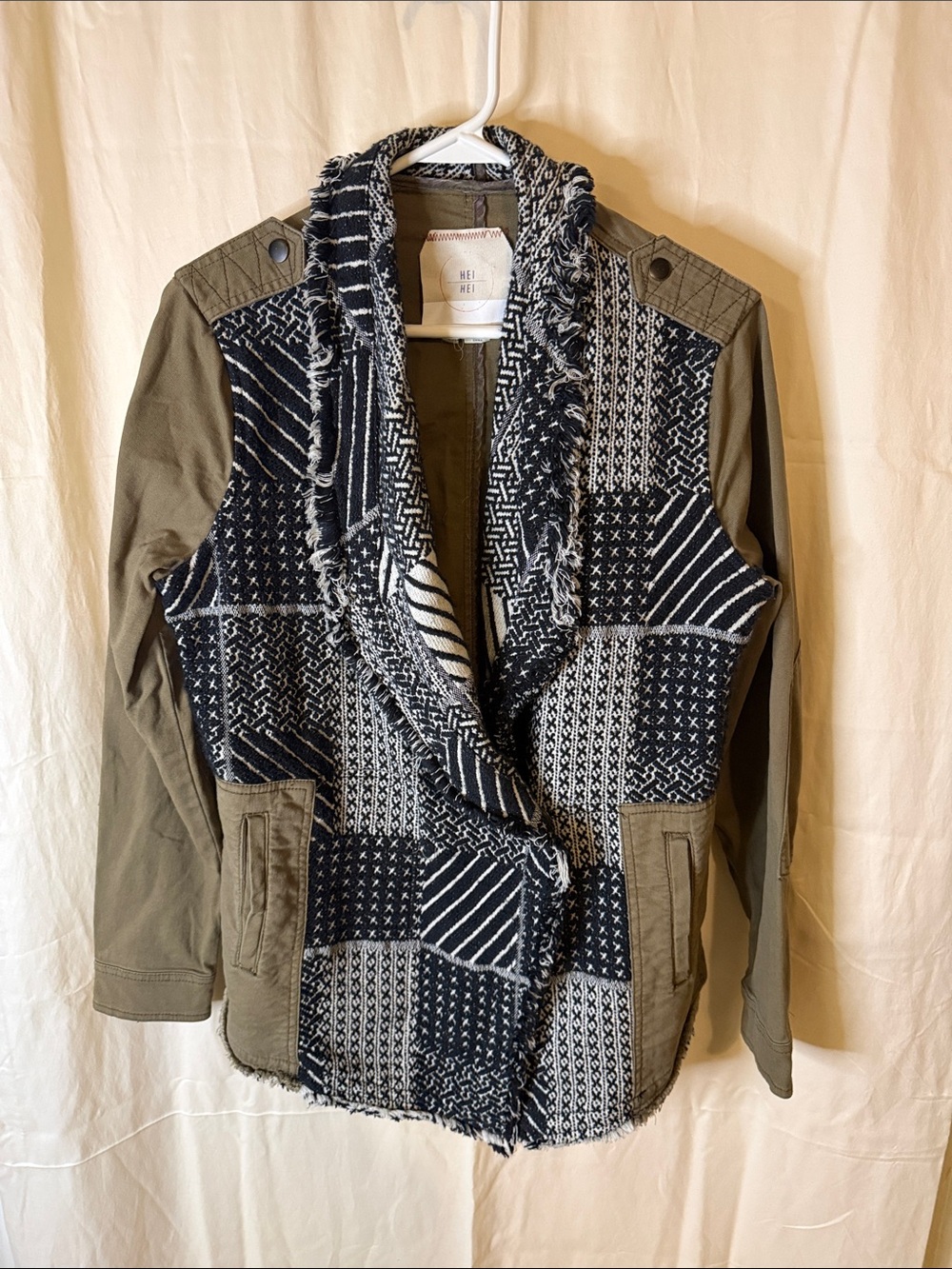 HEI HEI Knit Patchwork Jacket with Olive Utility Panels